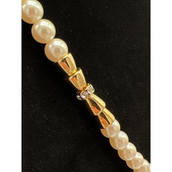 Vintage-Inspired Faux Pearl Necklace With Gold-Tone Accents & Rhinestone Detaili - Picture 5 of 6